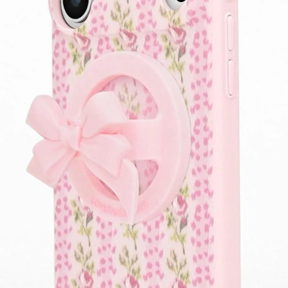 LoveShackFancy pink bow magnetic loop grip for MagSafe phone cases